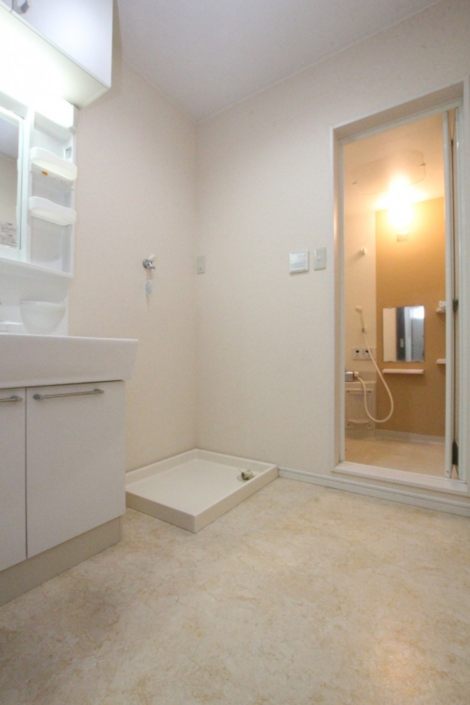 洗面台の上部収納にはちょっと手が届きそうにないほど高い位置に。