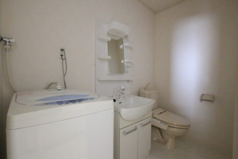 洗面台とトイレはホテルタイプで同室に。