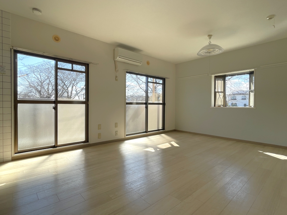 窓は3つ。1階なので日当たりはまずまずかな。