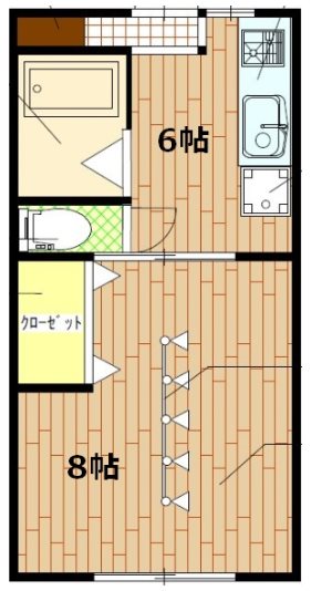 1DKの間取り図。