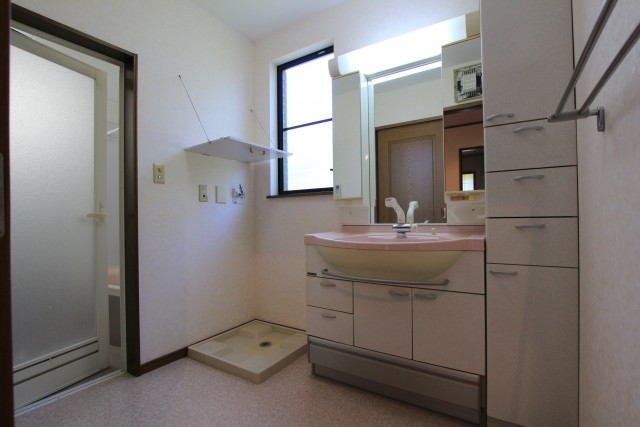 玄関入って左側は洗面脱衣場と洗濯機置場