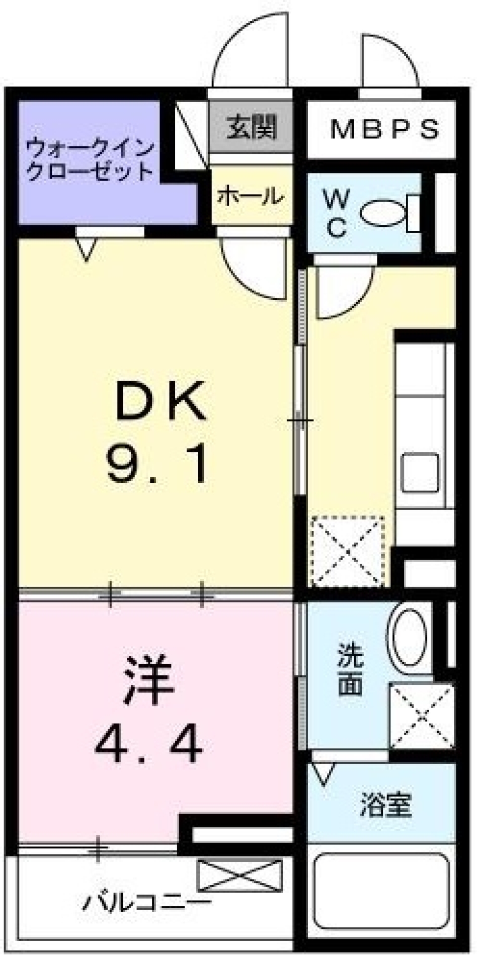 縦に並ぶ部屋2つ。の間取り図