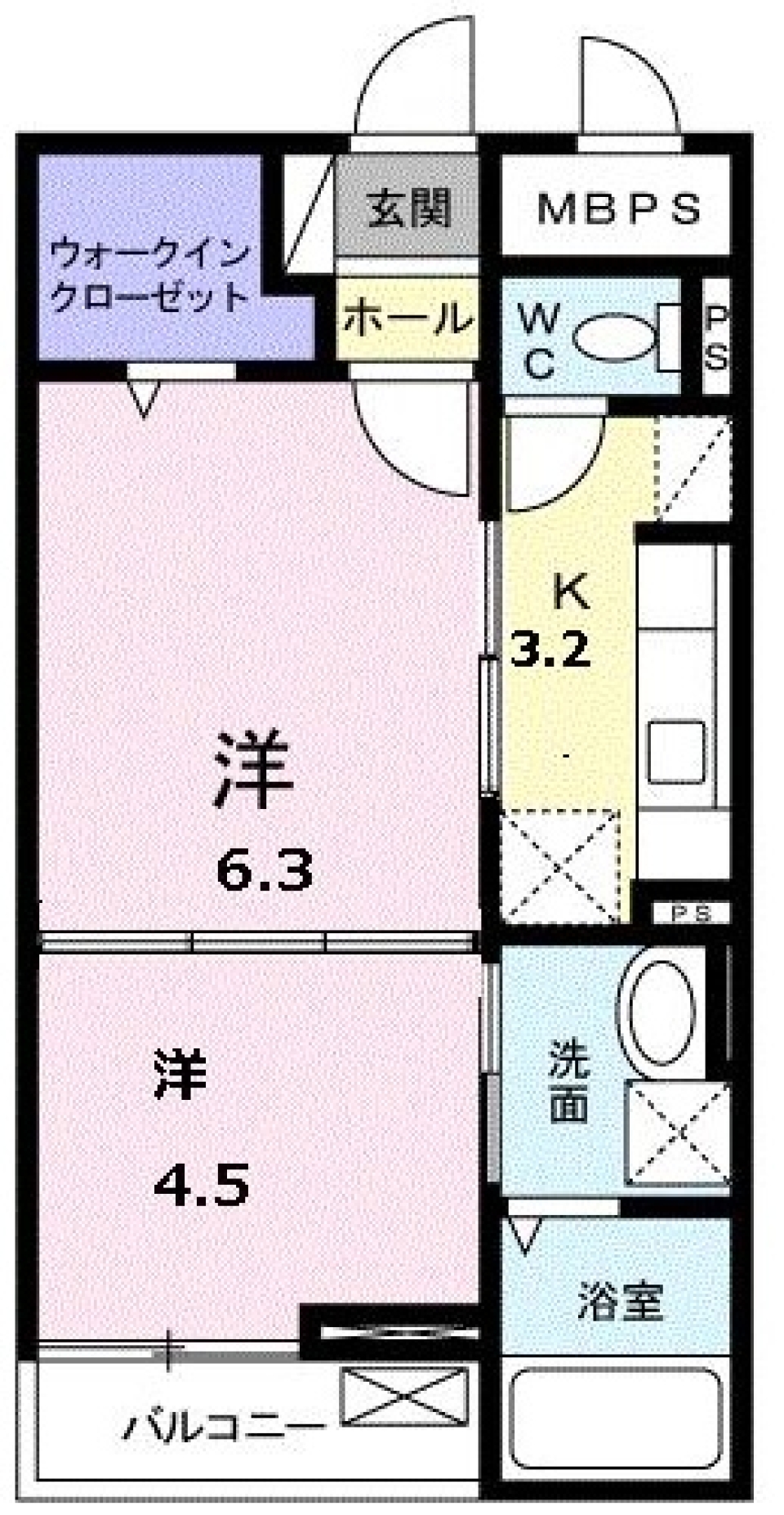 縦に2つ並ぶ部屋。の間取り図