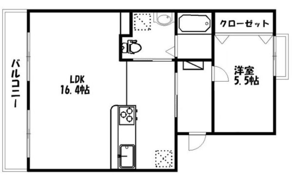 ローズ色のキッチンの間取り図