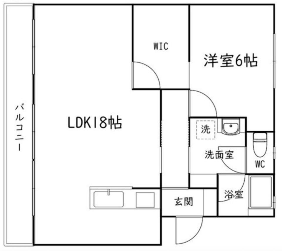 ゆとりの1LDKの間取り図