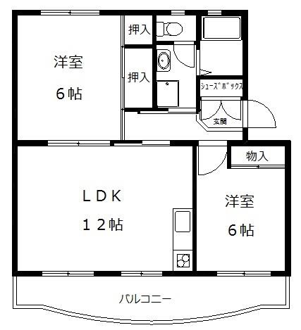 2LDKの間取り図。