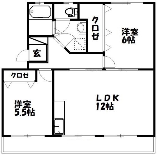 2LDKの間取り図。日当たりも