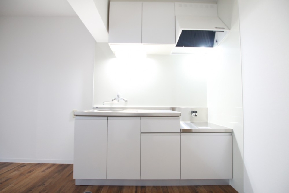 間取り上はL字ですが、幅180㎝の壁付きキッチン。