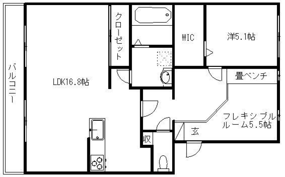 無垢杉フローリングの美と畳ベンチの間取り図