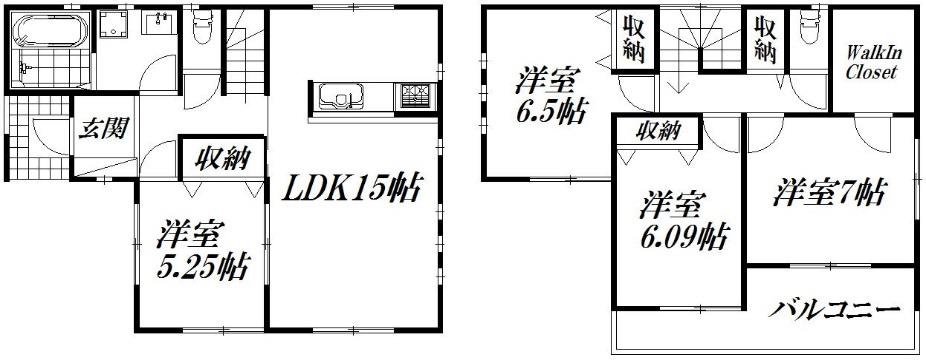 4LDKの間取り図。
