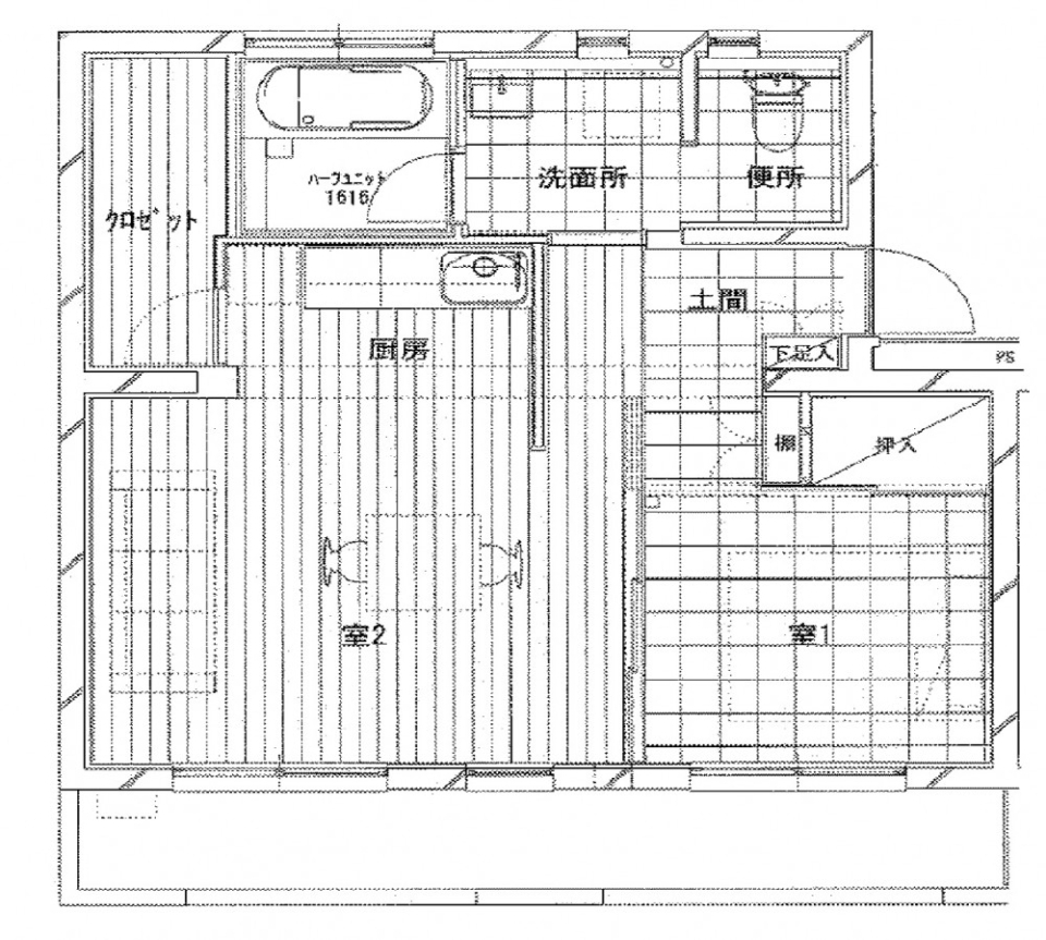 土間でペットと戯れる空間をの間取り図