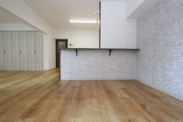 カウンターキッチンのカウンターがかわいい。