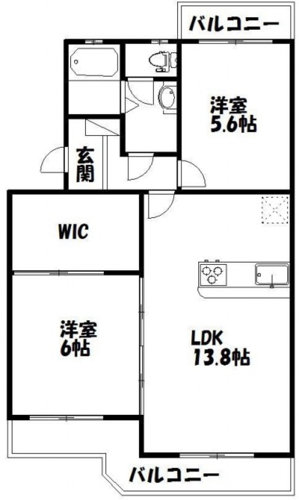 13帖２LDK　&hArr;　19帖１LDK（ポップカラー）。の間取り図
