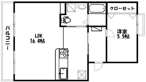 1LDKの間取り図。
