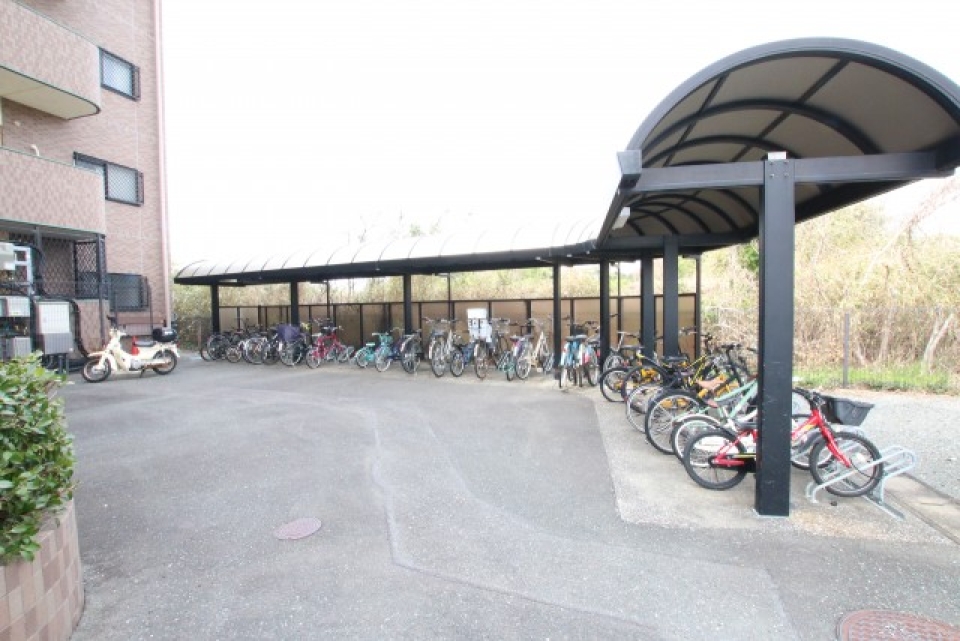 駐輪場。広いのでたくさん停めても余裕があります。