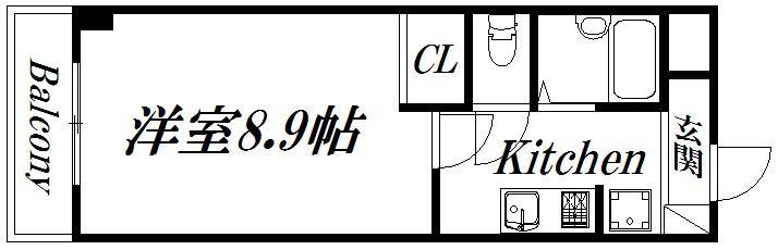 1Kのシンプルな間取り図。