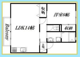 1LDKの間取り図。