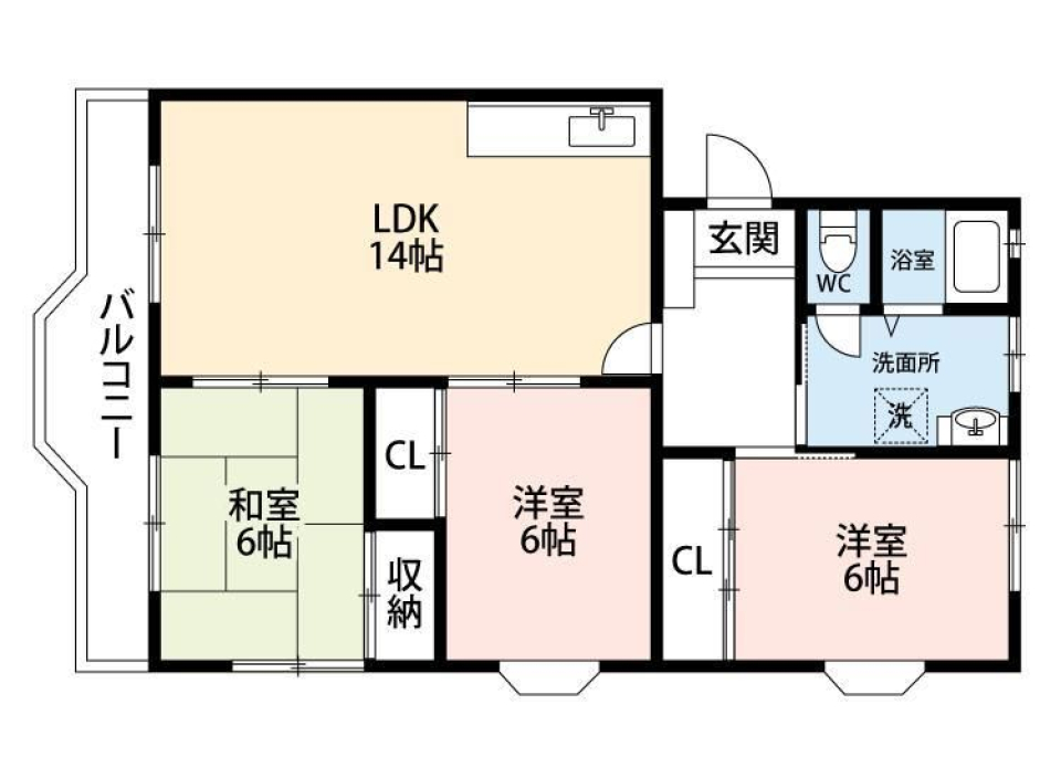 3LDKの間取り図。