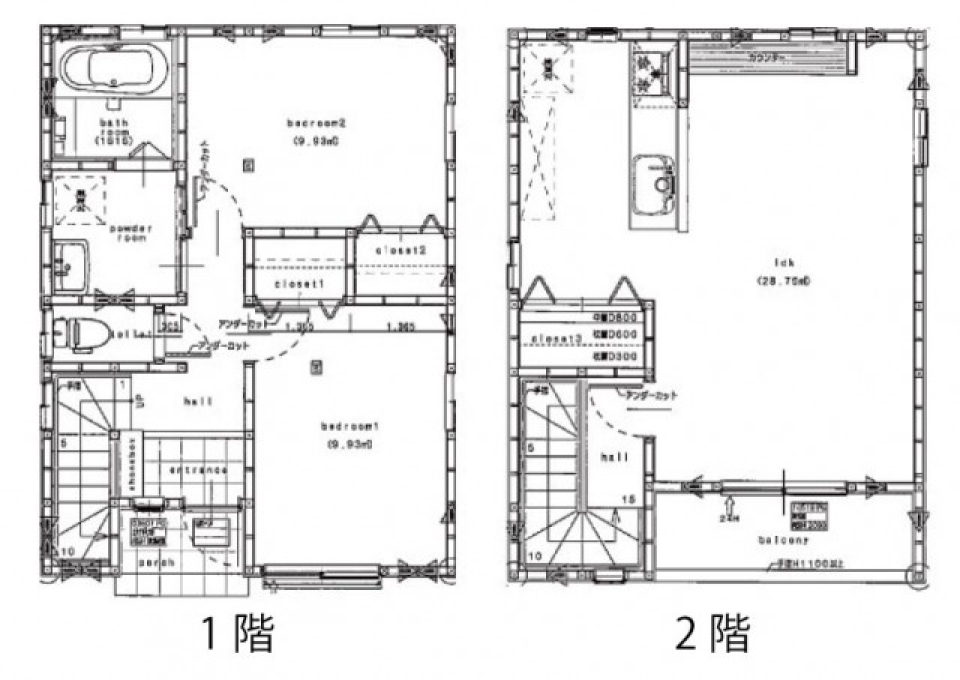 リビング、2階にあります。の間取り図