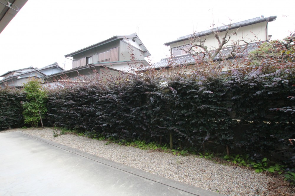 垣根に囲まれた専用庭付き。