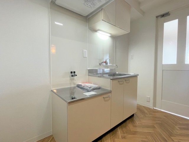 大きなシンクが嬉しいキッチン。周りのスペースも広々