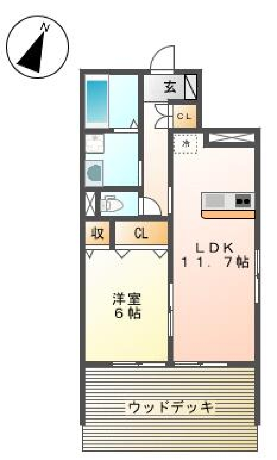 ウッドデッキで朝食をの間取り図