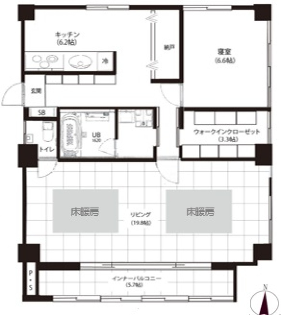 ルーフバルコニーでゴージャスなシティライフを！の間取り図