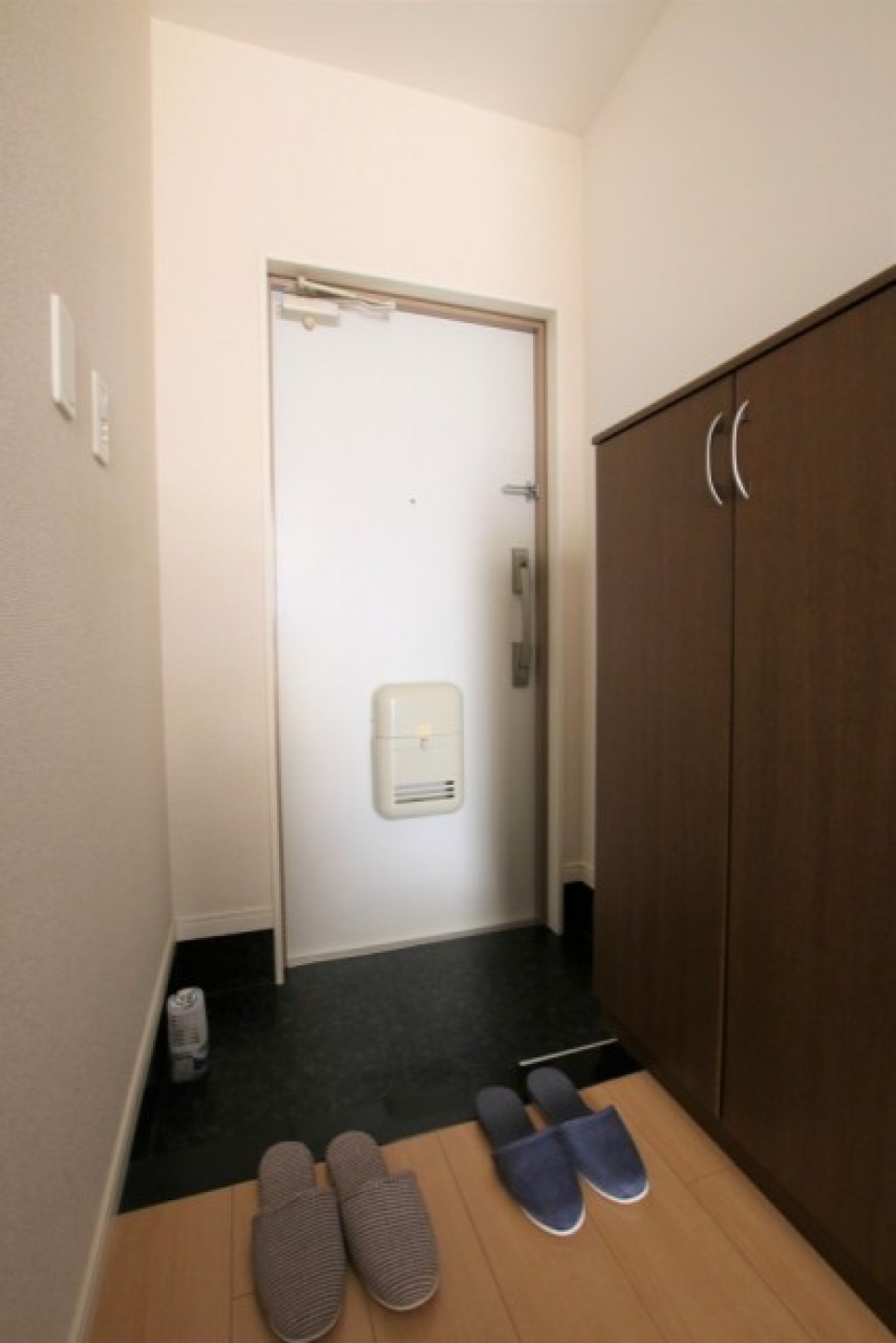 シンプルなシューズボックス付きの玄関。