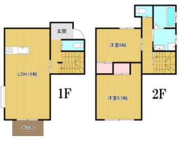 ファミリーにおすすめな2階建ての2LDK。