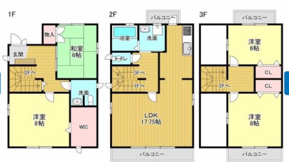 夢の3階建てハウスの間取り図