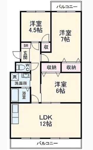 3LDKの間取り図。