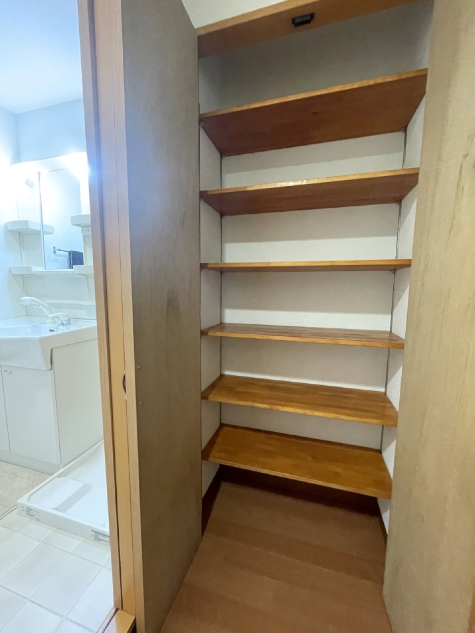 なんと洗面所の横にも収納。