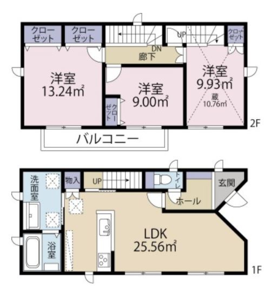 中二階に収納スペースのある暮らしの間取り図