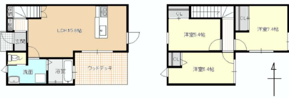 ウッドデッキ付きの一戸建て♪の間取り図