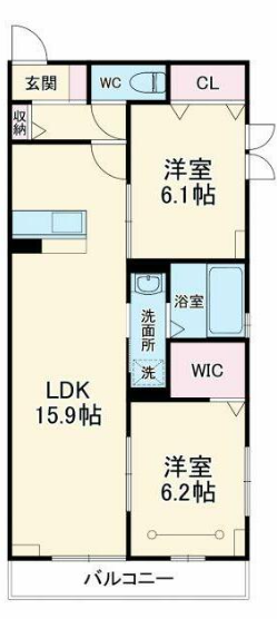 リビング広めの2LDK。