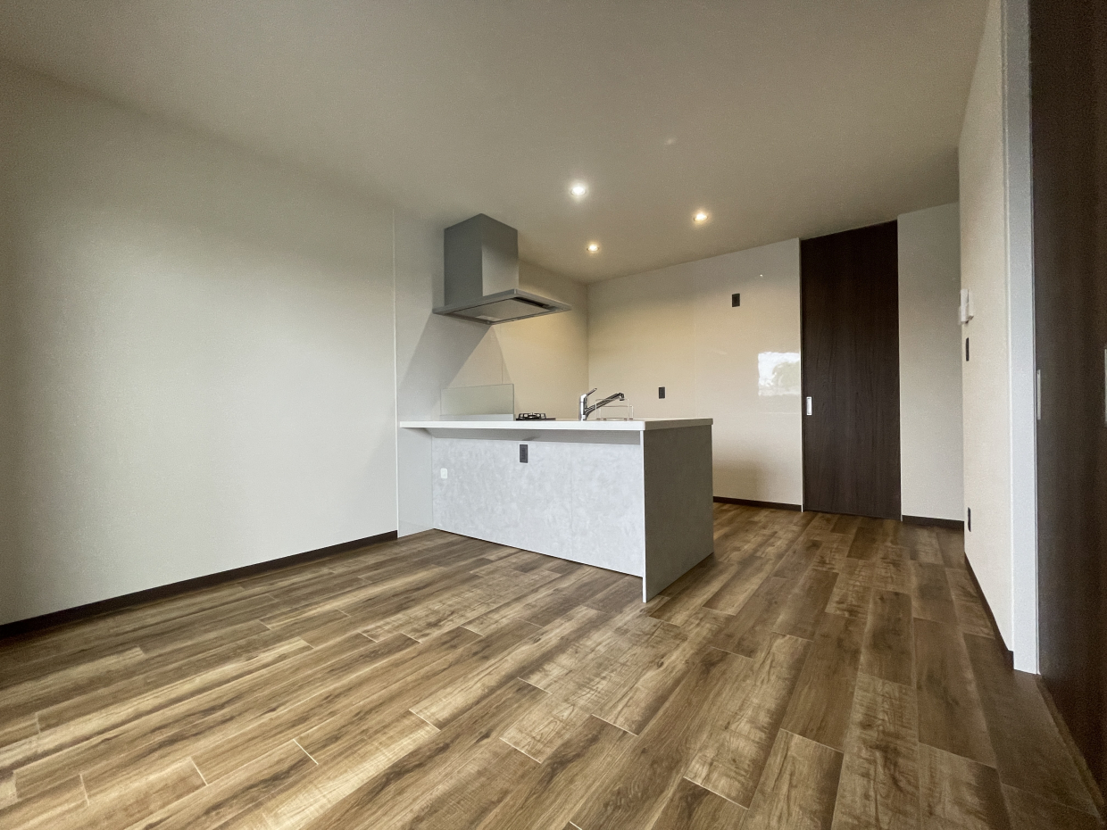 木目の床とダウンライトの組み合わせが上品で美しい