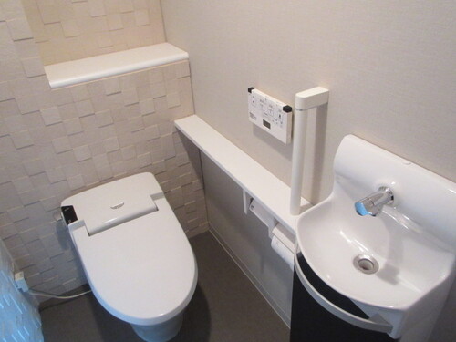 手洗い場付きのこじゃれたトイレ