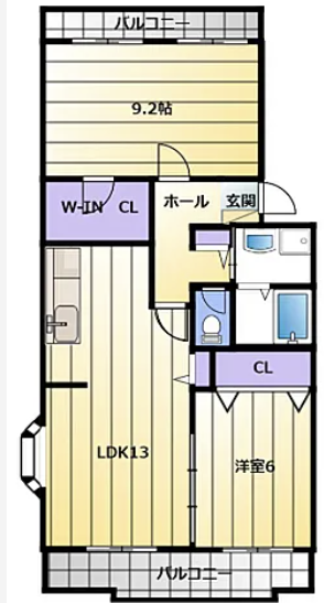 2LDKの間取り図。