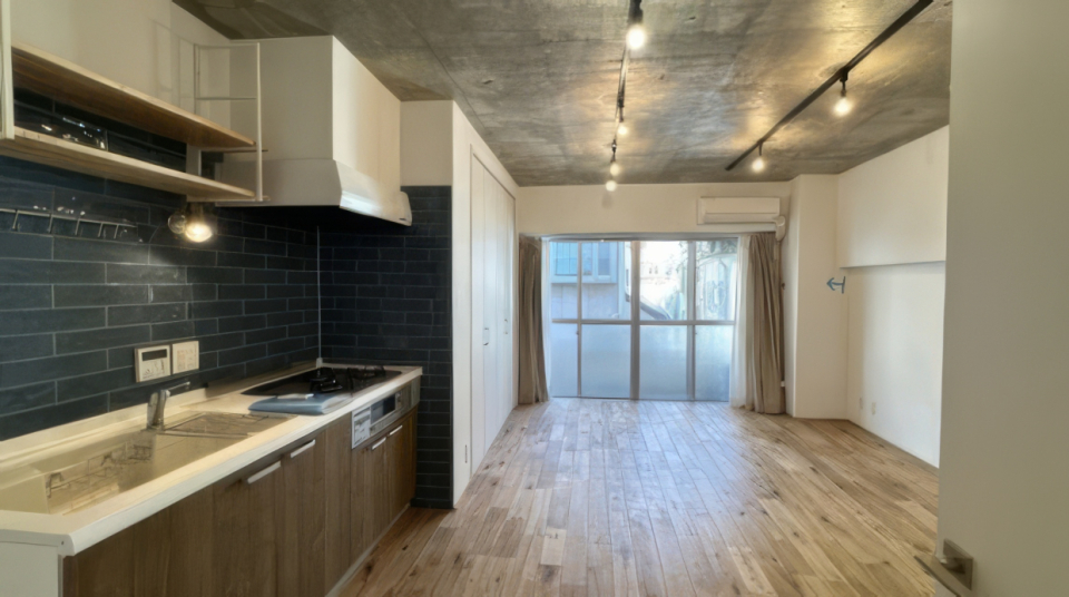 コンクリート天井と、ナチュラルな白壁×オーク床の組み合わせがかわいいっ