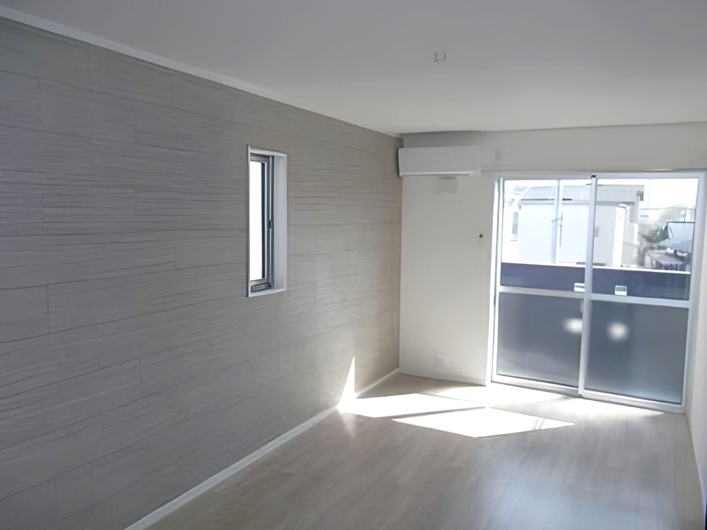 シックなグレーの壁。洋室7.5帖の様子。※現況優先。イメージ図です