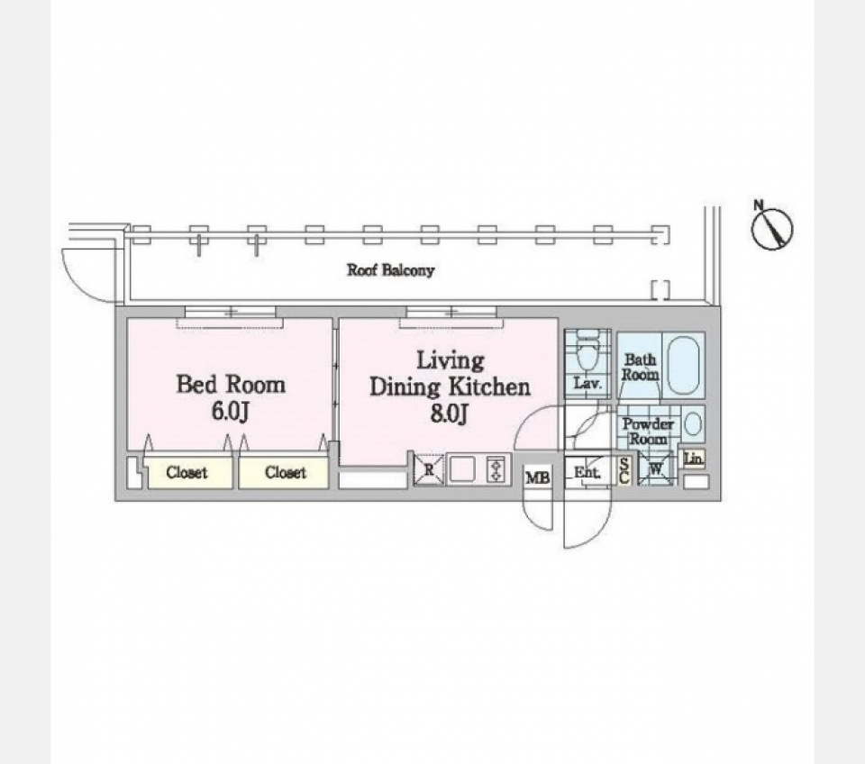 ながーいルーフバルコニーで東京の空を満喫　神楽坂駅 徒歩4分の間取り図