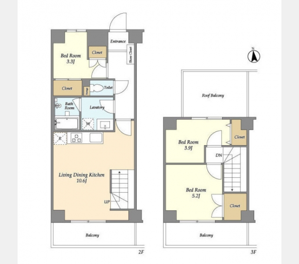 白い空間がすべてのインテリアを包み込むの間取り図