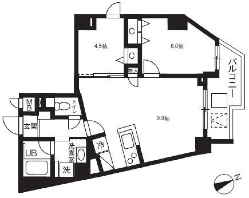 2LDKの幸せ 東急大井町線 尾山台駅まで徒歩13分の間取り図