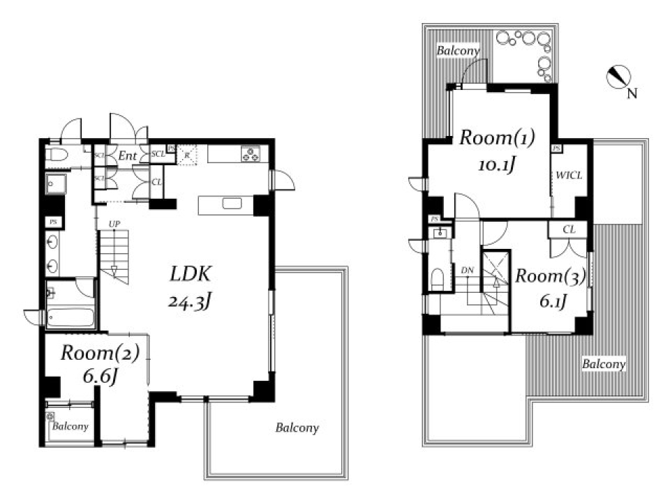 「まるで公園」ルーフバルコニーからの空の間取り図