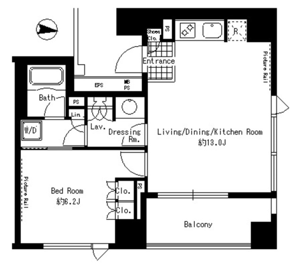 【楽器相談可】白&times;黒&times;木の間取り図