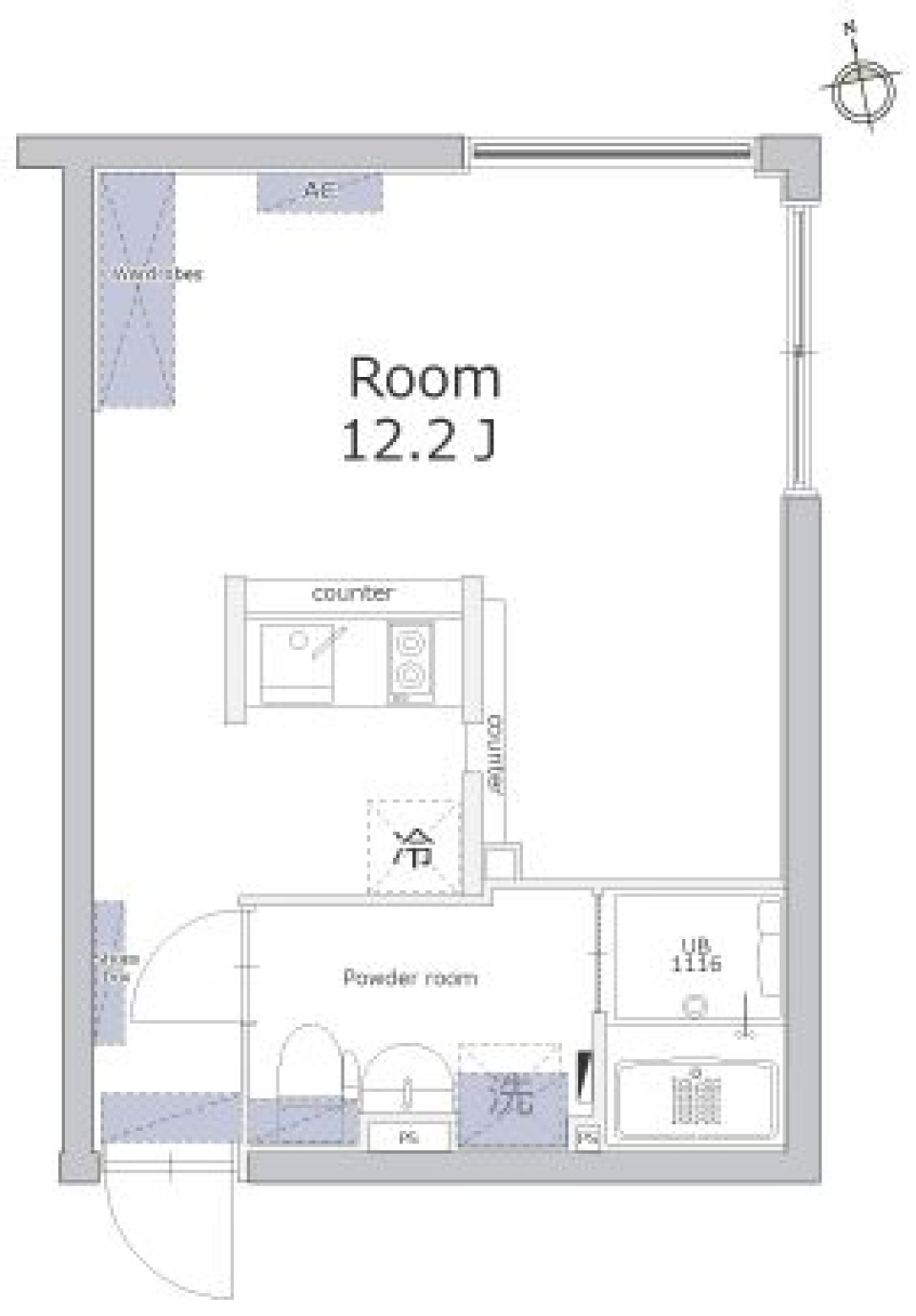 ガラスブロックからこぼれる太陽光の間取り図