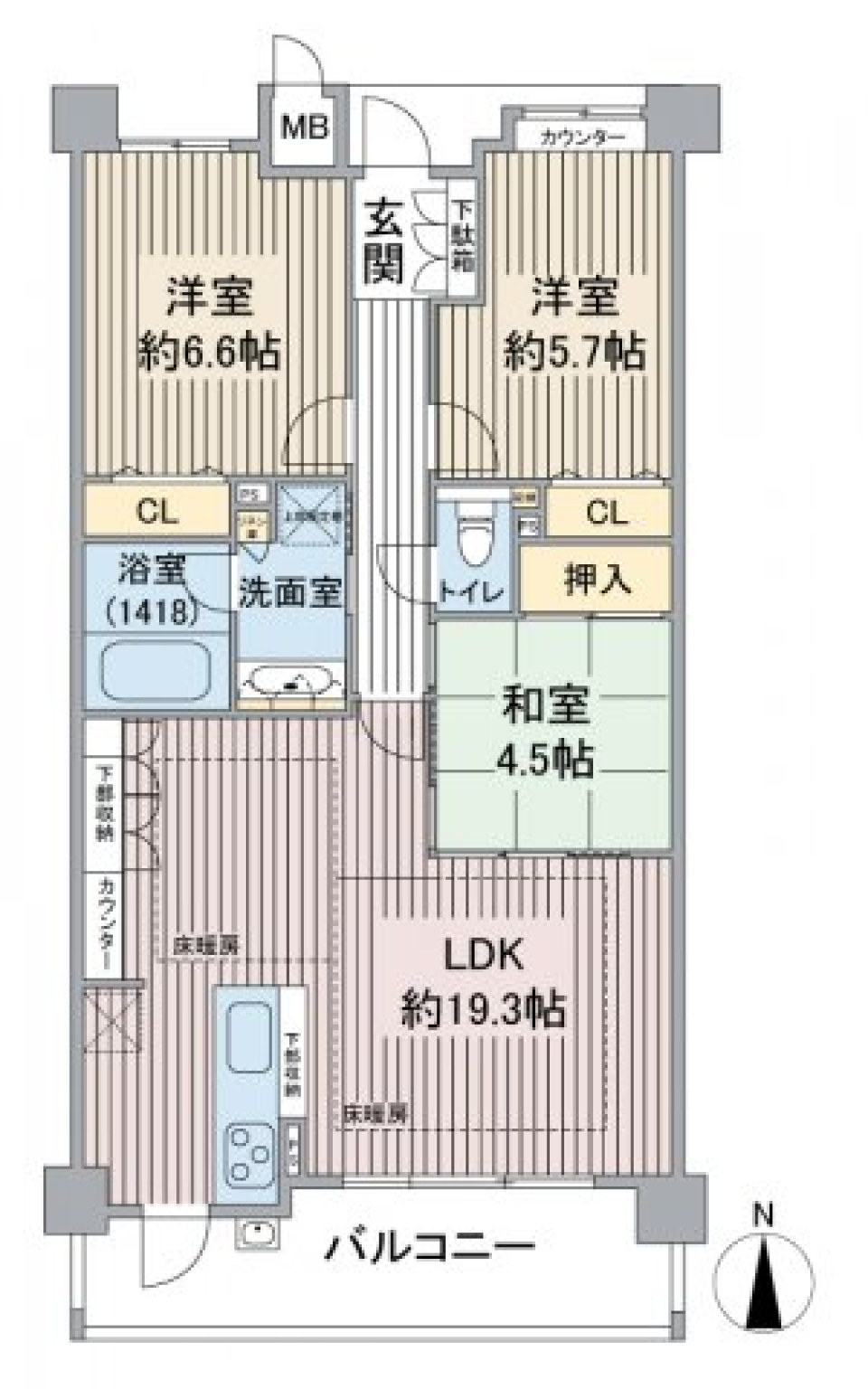 ユニーブル一社パークアベニュー405号の間取り図