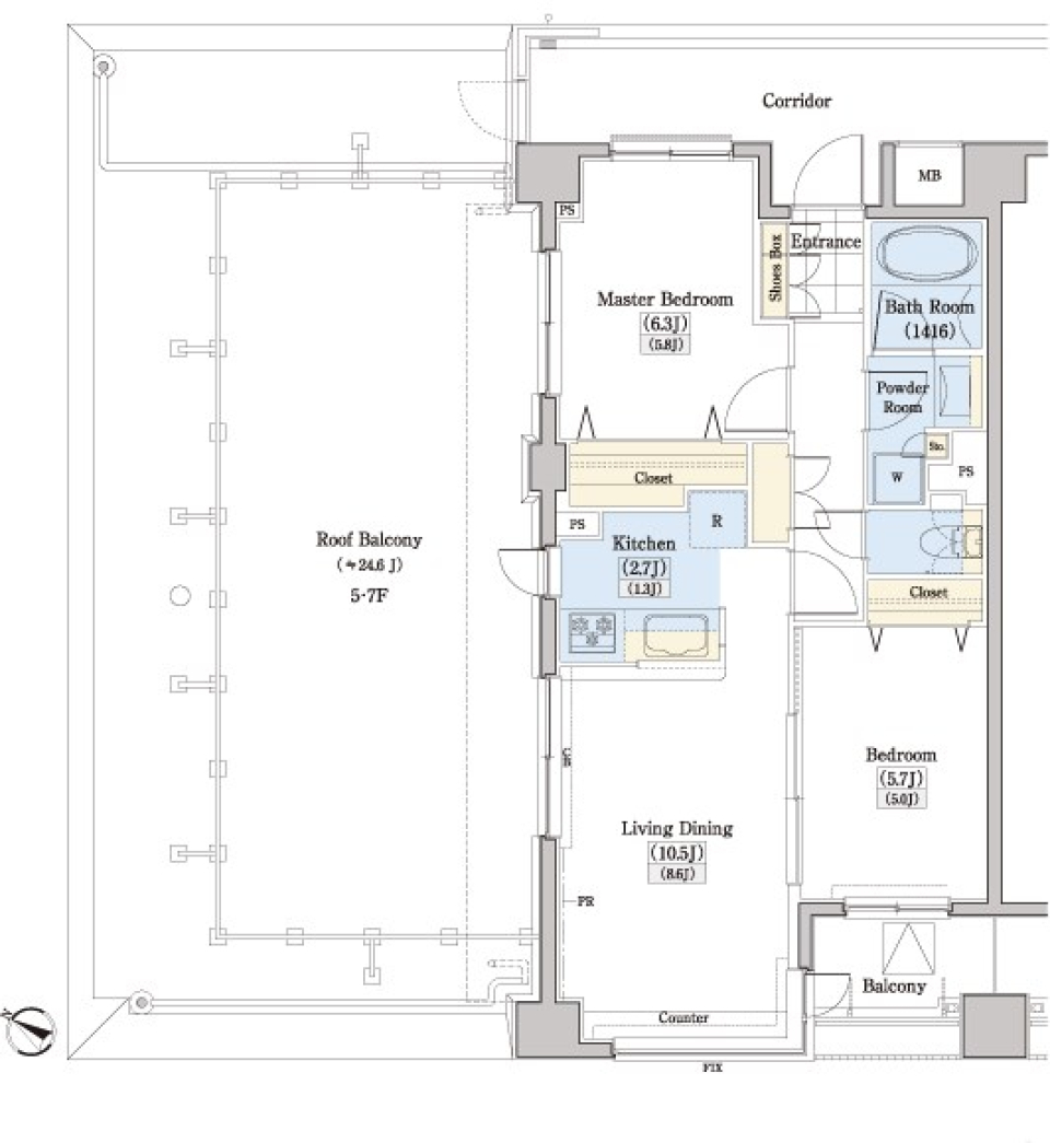 都市の海を眺める灯台の間取り図