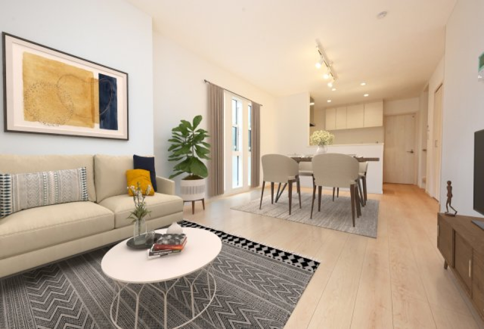 15.3帖の明るいリビングです。※家具はCGです