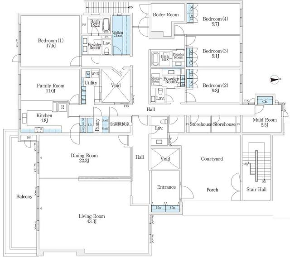 広尾駅徒歩圏で350㎡越えの広さを誇る豪邸の間取り図